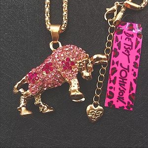 Betsey Johnson Pink Rhinestone Bull Necklace